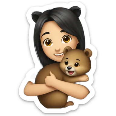 happy-girl-who-is-black-hair-and-hugging-happy-quokka sticker