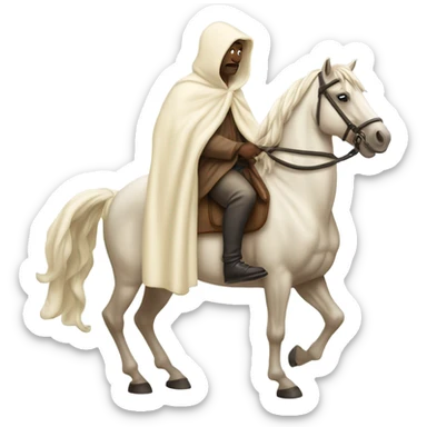 Man with cream colored hooded robe riding a horse ￼ sticker