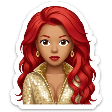 Keyshia Cole with long red hair, cream sequin outfit sticker