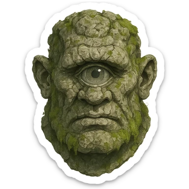 Cyclops, ancient stone texture, mossy, one eye sticker