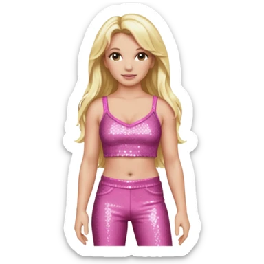 Britney Spears with long blonde hair, pink sequin crop top and pants sticker