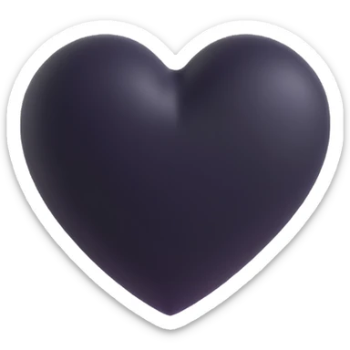 rubber black heart icon, slightly squishy, subtle highlights, 3D look sticker
