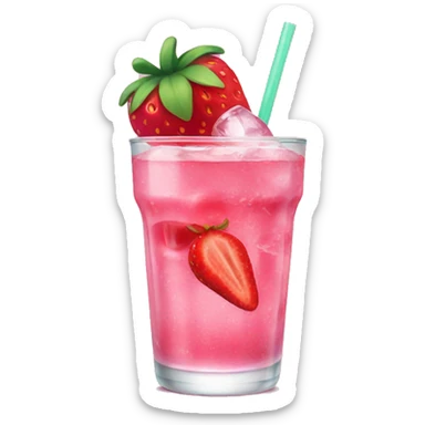 pink drink with ice and strawberries inside sticker
