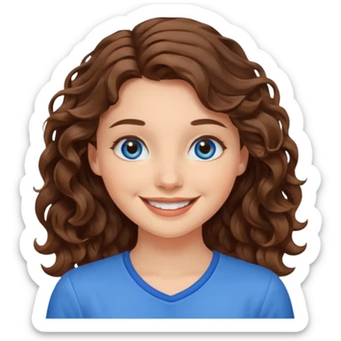 young blue-eyed and wavy brown-haired woman smiling cheerfully  sticker