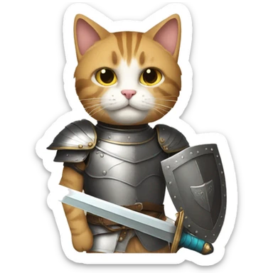 a cat with sword and armor sticker