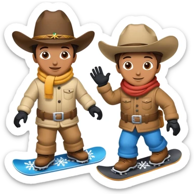 2 cowboys snowboarding birthday  sticker