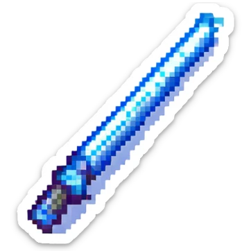 stylized lightsaber glowing blue, inspired by Star Wars, pixel art style sticker