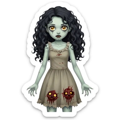 garota zumbi com cabelo cacheado longo oreto sticker