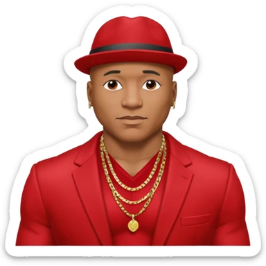 LL Cool J shirtless with necklace, red suit jacket sticker