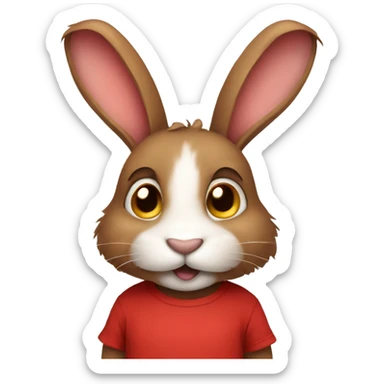 Cute Fluffy brown rabbit, long floppy downwards ears, wearing red tshirt  sticker