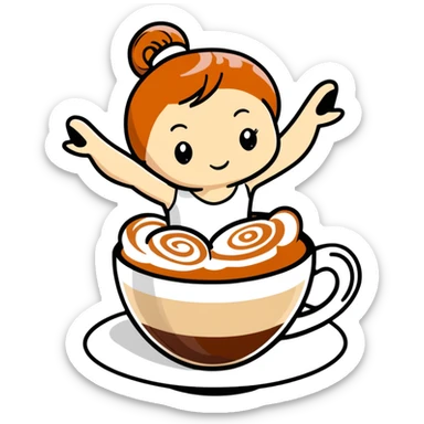 Cute ballerina dancing on top of a cappuccino cup, with cream and cinnamon swirls sticker