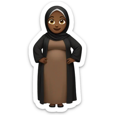 Chubby Black hijabi standing in fancy brown abaya sticker