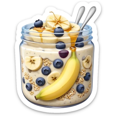 Overnight oats with banana,blueberries, honey, sky, chiaseeds sticker