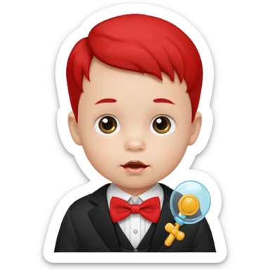 baby guy, with pacifier, wearing pastor custome, red bow tie sticker