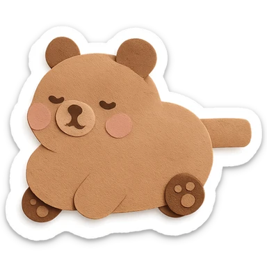 fluffy vacuum cleaner bear rolling adorably with tiny paw wheels, soft brown pastel, full-body sticker