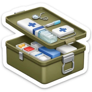 box with military medical supplies sticker