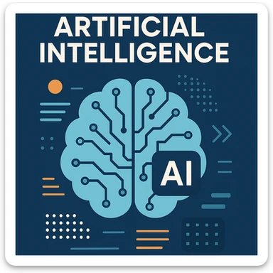 modern flat design newsletter cover about artificial intelligence, with abstract AI brain and digital elements sticker