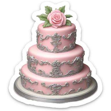 Vintage, highly detailed, rococo, Victorian, Birthday cake, light pink, silver sticker