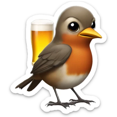 robin holding a beer sticker
