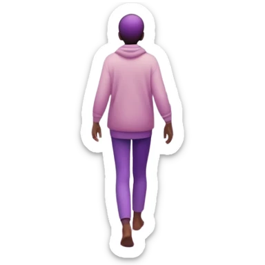 A small figure walks back across a foggy bridge, holding soft pink and purple orbs in each hand—symbolizing compassion and forgiveness. A gentle heart aura trails behind them, showing healing in motion. sticker