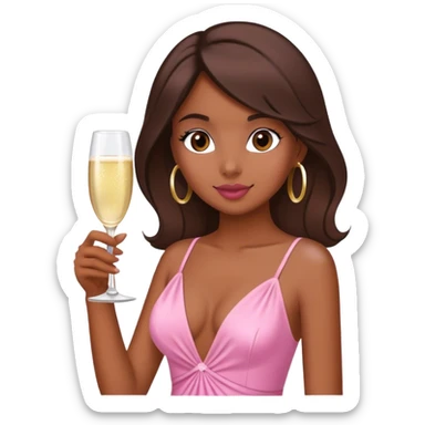 Brune girl pink dress champagne  sticker