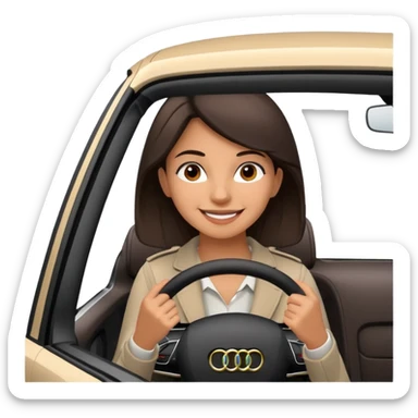 Young adult Woman with dark brown hair driving an Audi a1 fast loving life sticker