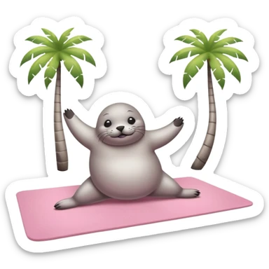 Seal doing pilates on a light pink yoga mat on an island sticker