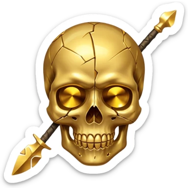 broken gold skull by a spear sticker
