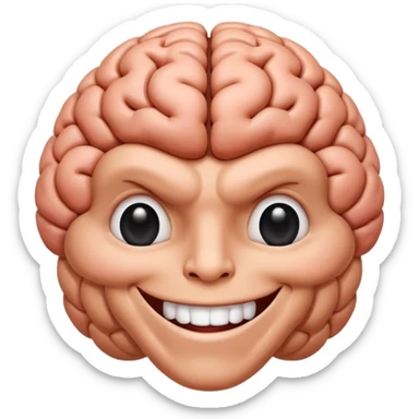 Un cerveau avec un immense sourire blanc, de beaux yeux noirs et des muscles sticker