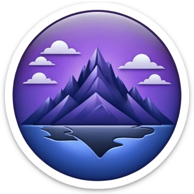 Landmark icon above the map. Colors: dark purple, dark blue, black, silver. Style: metallic, realistic sticker