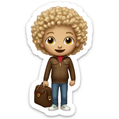 Blond Curly haired monkey with gucci bag sticker