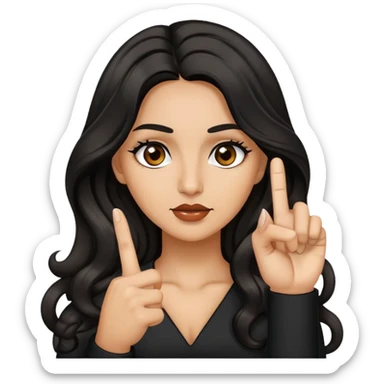woman with olive skin, brown eyes and long lashes, and long black wavy hair showing her middle finger sticker