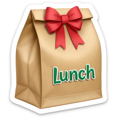 christmas paper lunch bag with the word lunch on it and a bow sticker