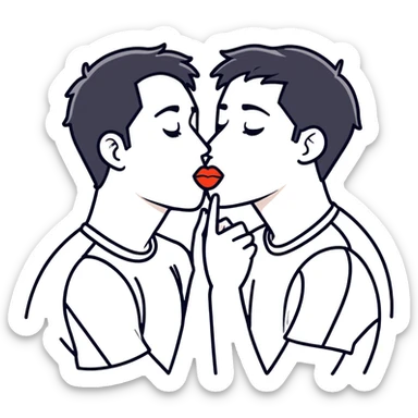 White dark hair adult male and black adult male kissing sticker