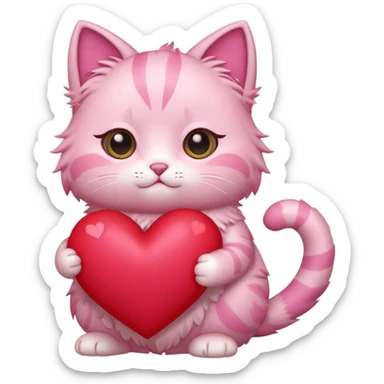 chibi anime pink cat holding a big heart sticker