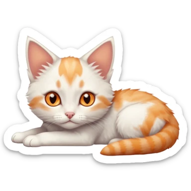 full body of very small + skinny ginger and white kitten with deep orange eyes and triangular shaped face lying down sticker