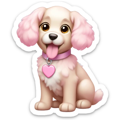 Dog "A pastel pink puppy with fluffy glowing fur, oversized floppy ears, and a collar with a shiny heart-shaped tag that radiates soft light." sticker