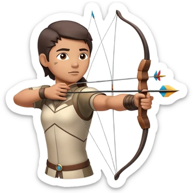 An archer drawing a bow and aiming an arrow at a target, with perfect focus and precision. The target is visible in the background, featuring concentric rings. The scene captures the concentration and skill involved in archery, emphasizing the elegance and accuracy of the sport. sticker
