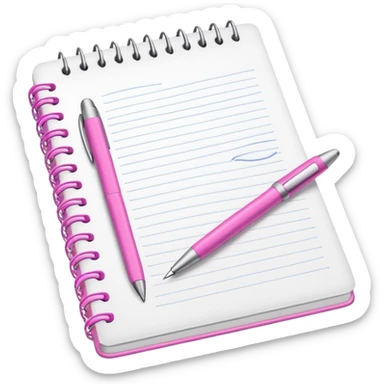 white notebook with some list on it and a pink pen nearby sticker