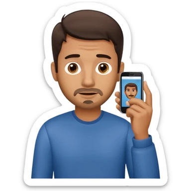 confused guy with phone in hand turned to left qualterly sticker