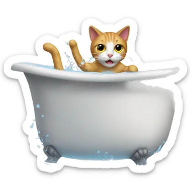 cat jumping outside of a bath filled with water  sticker