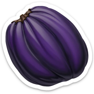 single dried prune or small cluster, deep purple to black, soft wrinkled surface, glossy sheen, plump and slightly sticky, natural folds, irregular oval shape, no pit, soft lighting, subtle shadows, emoji scale sticker