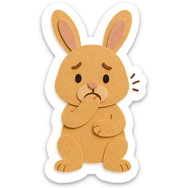 apricot bunny biting paw nervously, full body, paper-craft style, flawless appearance, no imperfections sticker