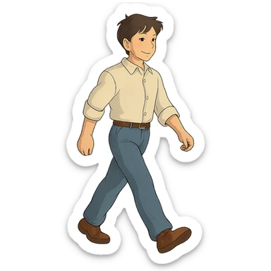 ghibli style man, walking sticker