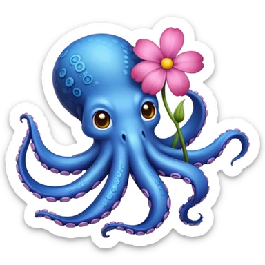 blue octopus with flower sticker