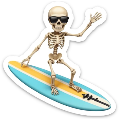 Skeleton riding a surfboard with sunglasses sticker