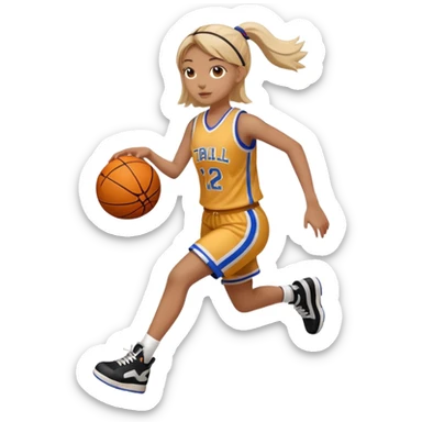 full body basketball girl, September theme back to ball, wearing a jersey, holding a basketball, with a sporty bag sticker