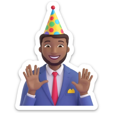 slender African American man celebrating birthday, wearing party hat, smiling, festive atmosphere sticker