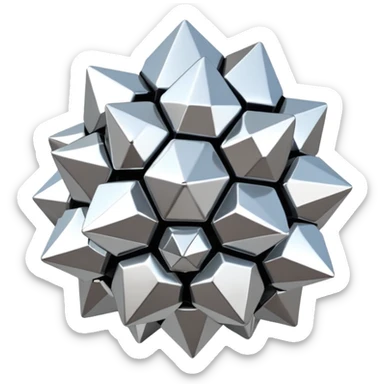 Hyperrealistic, isolated, extremely detailed, 3D rendering, metallic cluster, silver chrome shades Cassiterite  sticker
