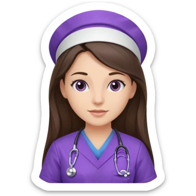 pretty brunette nurse with long hair in purple scrubs sticker